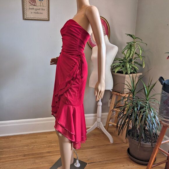 Vintage Y2K BCX Midi Dress Prom Tango Siren Glitter Ruffle Salsa Whimsygoth L - Picture 4 of 14